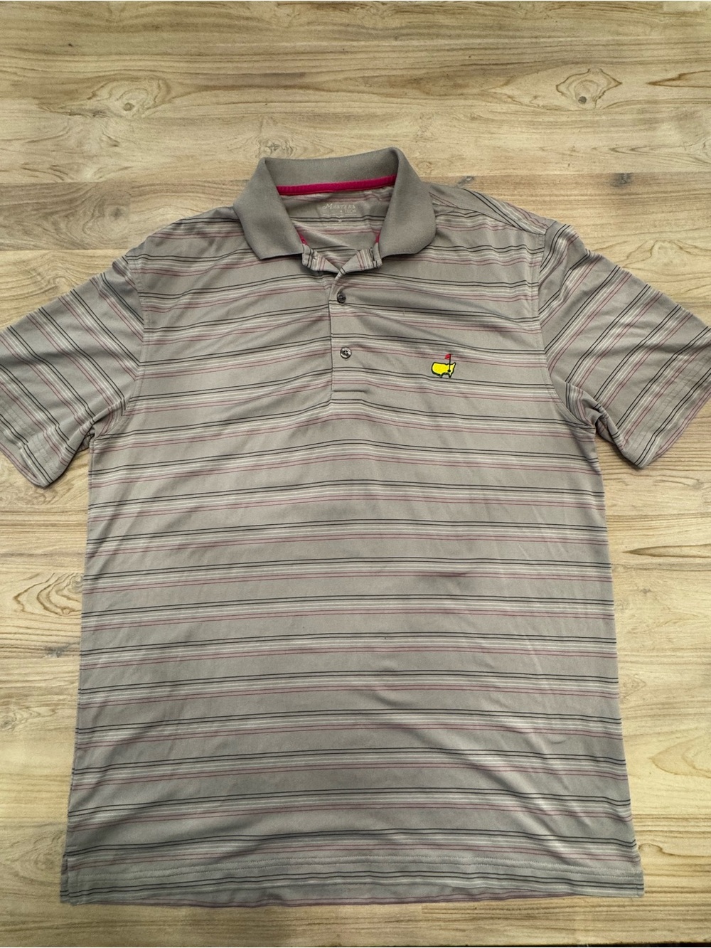 Masters Gray Polo with Pink Stripe Details